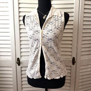 Vintage 90s Y2K A. Byer Coquette Babydoll Whimsigoth White Lace Open Front Top